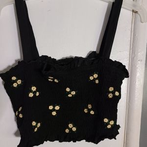 Black flower crop top